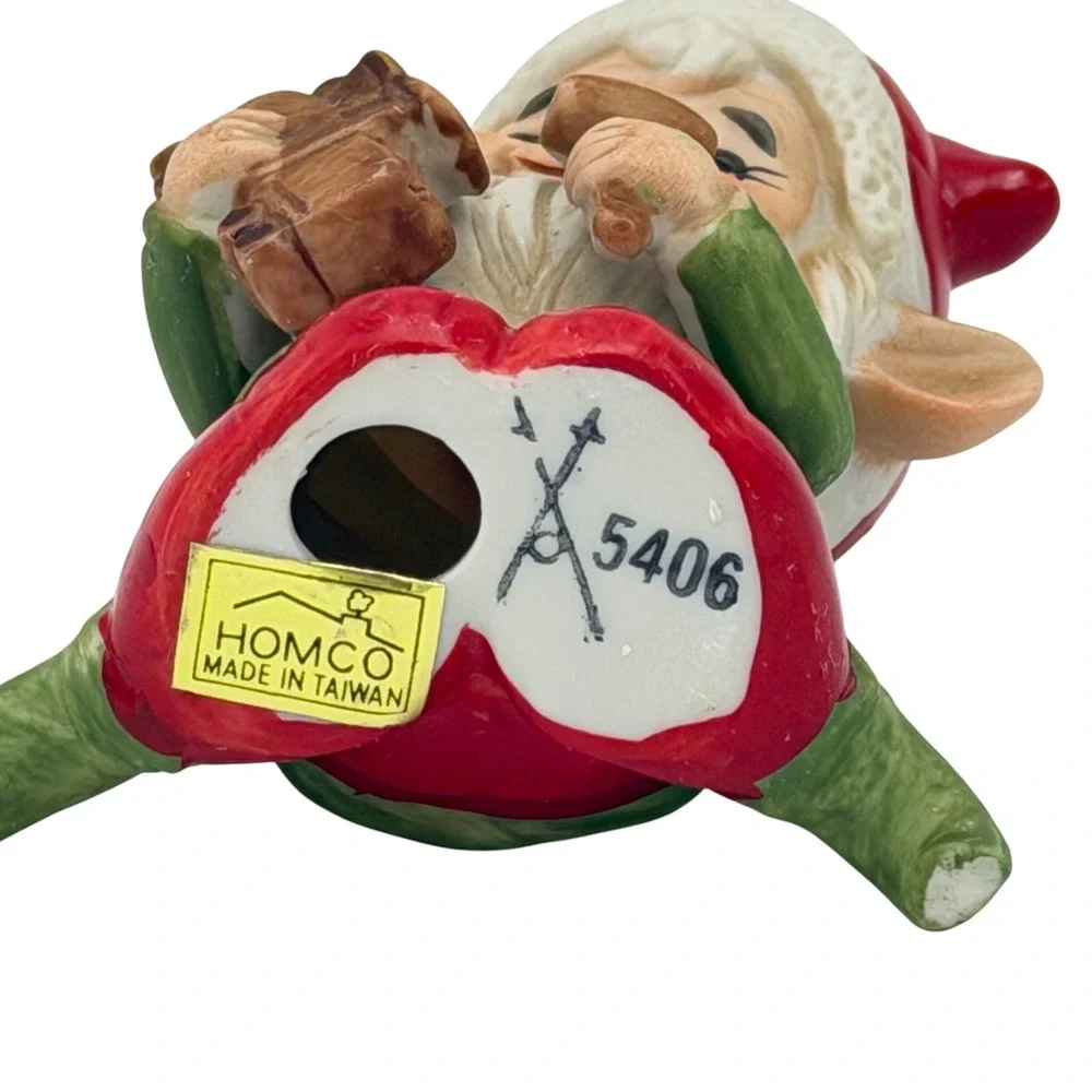 Vtg Homco Christmas Elf‎ Pixie Figurine 5406 Ceramic Toymaker with Train 4 Inch